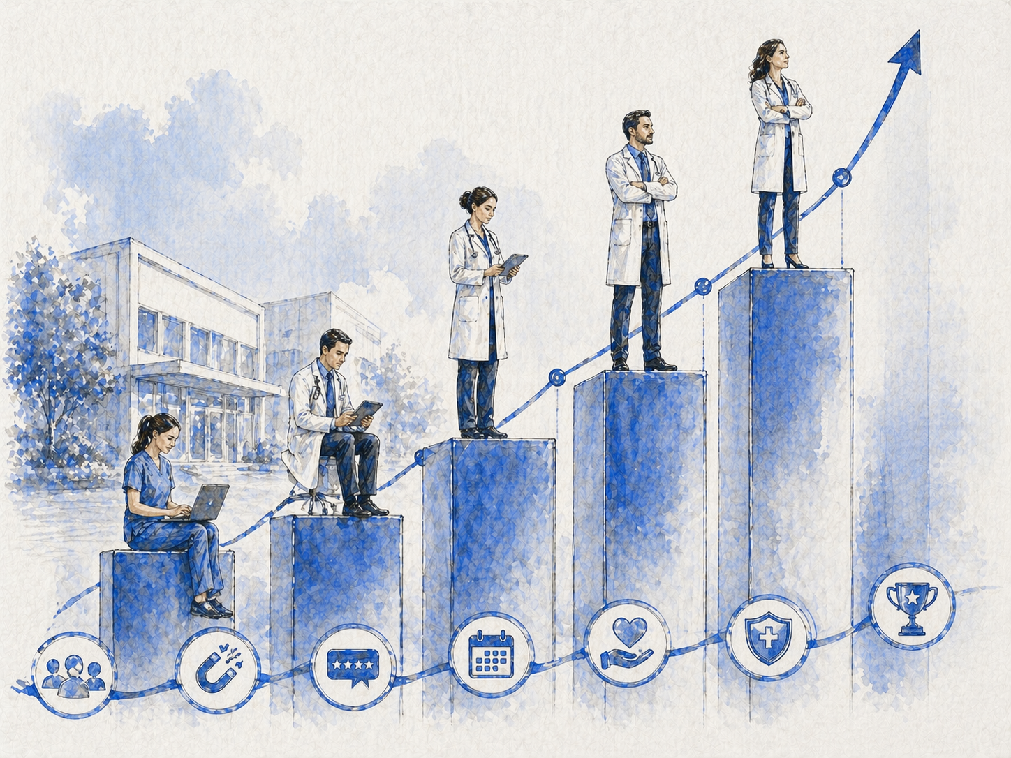 Visualisierung von Ranking-Mustern erfolgreicher Arztpraxen – SEO-Strategien, steigende Google-Rankings und nachhaltiges Wachstum im medizinischen Online-Marketing.