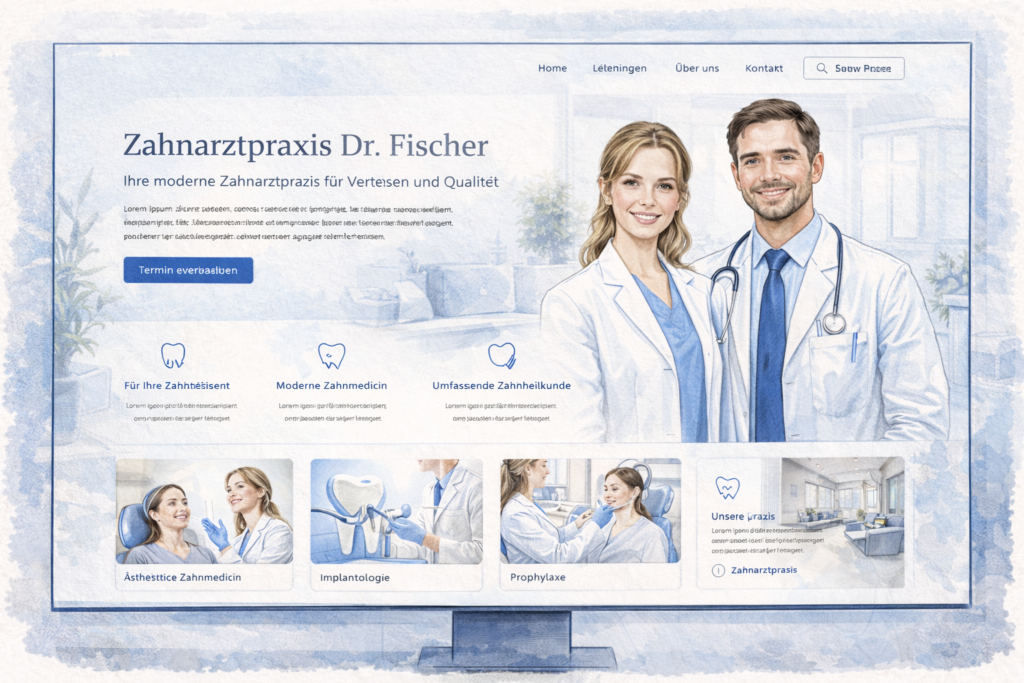 Ästhetisch gestaltete, moderne Website einer Arztpraxis mit hochwertigem Design, klarer Navigation und vertrauensbildenden Inhalten – SEO-optimiertes Praxismarketing und professionelle Online-Präsenz.