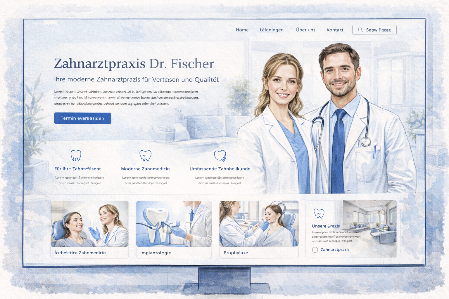 Ästhetisch gestaltete, moderne Website einer Arztpraxis mit hochwertigem Design, klarer Navigation und vertrauensbildenden Inhalten – SEO-optimiertes Praxismarketing und professionelle Online-Präsenz.